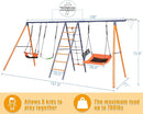 Swing Sets for Backyard 3 Seats - 6 in 1 Swing Set Outdoor for Kids, Extra Large Heavy Duty Metal Swing Frame with 3 Adjustable Swings, Climbing Ladder and Net, Basketball Hoop, Load 700 lbs by TinyTreasures Baby Boutique