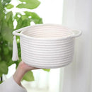Empty Gift Basket Mini Woven Rope Organizer Baskets for Baby Shower, Vanity, Makeup, Bathroom, Tiny Toys, Desk - Small Decorative Storage Bins - Set of 2, Pre-Shaped, White by CozyNest Decor