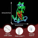 Skateboard Cat Neon Sign LED Cool Glasses Cat Neon Light for Wall Decor Pizza Neon Light Sign Dimmable USB Cat Pizza Light Up Sign for Bedroom Pizza Restaurant Pet Shop Gift (16.7 "*12.2 ") by CozyNest Decor