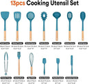 Kitchen Utensils Set, 13PCS Silicone Cooking Utensils, Heat Resistant Kitchen Utensil Spatula Set for Nonstick Cookware, Wooden Handles Kitchen Gadgets Tools Set (BLUE) by CozyNest Decor