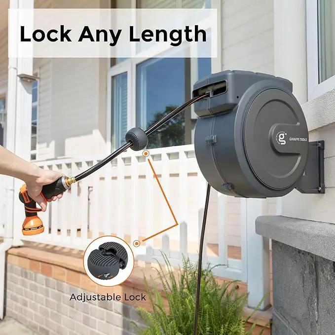 Giraffe Tools Hose Reel 1/2‘’ 78 ft, Heavy Duty Retractable Garden Hose Reel with Any Length Lock, Slow Return System, Wall Mounted and 180 Deg Swivel Bracket, photo 6 of 7