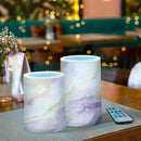 Flickering Flameless Candles, Purple Gold Marble LED Candles with Remote Timer, Set of 2 Battery Operated Candle for Valentine Wedding Birthday by GreenHaven Gardens