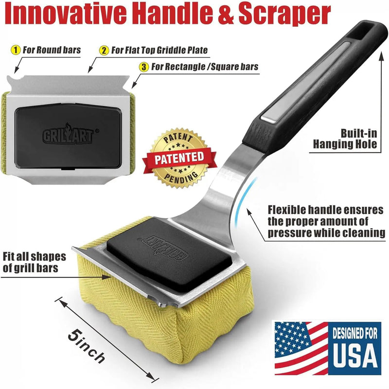 GRILLART Grill Brush Bristle Free. Upgraded BBQ Replaceable Cleaning Head, Seamless-Fitting Scraper Tools for Cast Iron/Stainless-Steel Grates Griddle, Safe Barbecue Grill Cleaner-Black, photo 4 of 6