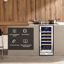 15 Inch Wine Fridge 32 Bottles Wine Cooler Refrigerator Undercounter Wine Fridge with Glass Door, LED Light, Removable Wooden Shelves, Built-in or Freestanding Wine Refrigerator for Home Office Bar by CozyNest Decor