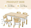 Kids Study Table and Chairs Set, Height Adjustable Toddler Table and Chair Set for Kids Ages 3-8, Graffiti Desktop (Wooden Brown) by CozyNest Decor