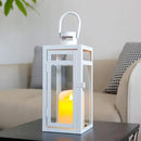TRIROCKS Stainless Steel Decorative Lantern 12'' High Metal Candle Holder with Clear Glass Panels Perfect for Home Decor Living Room Parties Events Tabletop Indoor Outdoor (White) by CozyNest Decor