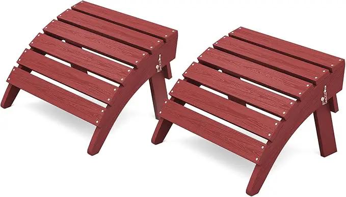 KINGYES Folding Adirondack Ottomans Set of 2 for Adirondack Chair, Red