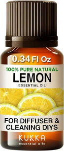 Kukka Lemon Essential Oil for Skin, Diffuser & DIY - 0.34 Fl Oz - 100% Pure Natural, Fresh Lemon Scent, for Cleaning，Aromatherapy,Candles,Soap Making Scent DIY by CozyNest Decor