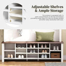 Ball & Cast 4-in-1 Hall Tree with 6 Hooks,Walnut Entryway Bench with Adjustable Shelves,Rustic Shoe Organizer with 16 Open Compartments,for Mudroom,Living Room,Hallway,White by CozyNest Decor