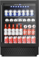 Tylza Beverage Refrigerator 24 Inch, Under Counter/Freestanding Drink Fridge, 190 Cans Beverage Cooler with Glass Door, Reversible Door, Low Noise, Quick Cooling - for Beer, Soda, ETC, Black by CozyNest Decor