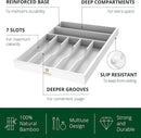 ROYAL CRAFT WOOD Luxury Bamboo Kitchen Drawer Organizer - Silverware Organizer - Utensil Holder and Cutlery Tray with Grooved Drawer Dividers for Flatware and Kitchen Utensils (7 Slot, White) by CozyNest Decor