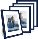 11x14 Picture Frame Set of 4, 11 x 14 Wood Photo Frames with Mat for 8x10, Natural Wooden Frame with Real Glass Cover for Wall and Tabletop Display,Blue by CozyNest Decor