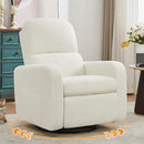 Swivel Rocker Recliner, Oversized Boucle Glider Recliner Nursery, Manual Swivel Rocking Reclining Chairs with Removable Cushion and Lumbar Support for Nursery Living Room Bedroom, Teddy White by TinyTreasures Baby Boutique