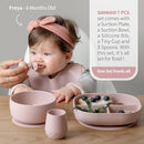 SAMiGO Silicone Baby Feeding Set, Baby Led Weaning Supplies, Suction Bowl Plate Bib Cup Self Feeding Spoons, Solid Food Eating Essentials, First Stage Utensils, 6+ Months by TinyTreasures Baby Boutique