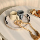 SwallowLiving White Wooden Beaded Serving Tray with Handle Decorative Rustic Whitewashed Tray for Coffee Table Farmhouse Round Tray for Kitchen, Living Room and Bedroom by CozyNest Decor