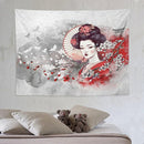 Japanese Geisha Tapestry Asian Red Cherry Blossom Traditional Kimono Folk Tapestries Home Decor for Living Room Bedroom Apartment Farmhouse Dorm 80"x60" by CozyNest Decor