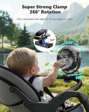 Ausic 3-in-1 Portable Clip on Fan with Misting & LED Lights & Hook, 100ML Baby Stroller Fan, 5200mAh Rechargeable Battery Operated & 360° Rotation & 3 Speeds for Table Outdoor Travel Camp Golf Cart by TinyTreasures Baby Boutique