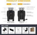 Garbage Disposal 3/4 HP Ultra Quiet powerful grinding Kitchen Food Waste Disposer with Power Cord Easy install, AC Motor Unit Continuous Feed Stainless Steel Grind 0.75 Horsepower (MAX-5) by CozyNest Decor