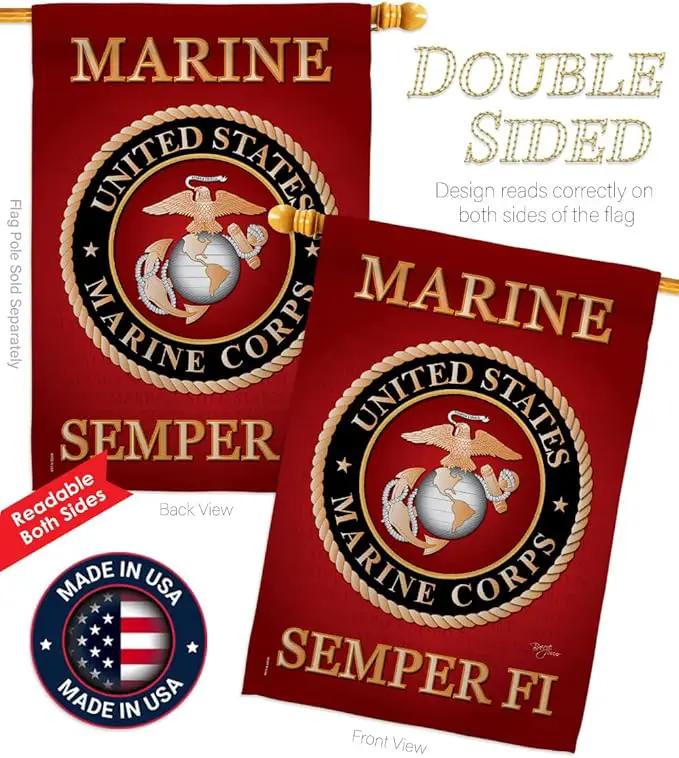 Marine Corps Garden House Flag - Set Armed Forces USMC Semper Fi United State American Military Veteran Retire Official - Decoration Banner Small Yard Gift Double-Sided Made In USA 28 X 40, photo 4 of 10