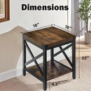End Table Large Side Table for Living Room, Rustic Farmhouse End Tables with 2-Tier Storage, Square Nightstand Bedside Table X-Design Metal Frame, Brown (Wind, Brown) by CozyNest Decor