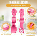 4pc Silicone Baby Spoons Self Feeding Baby Utensils 6-12 Months - 3 Baby Spoon - 1 Baby Fork - Toddler Cutlery Set - BPA Free, Dishwasher Safe - Baby Eating Essentials (Pink/Blue) by TinyTreasures Baby Boutique