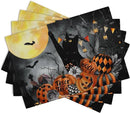 Black Cat Halloween Placemats Set of 4 Spooky Pumpkin Boo Bat Moon Horror Place Mats 12x18 Inch Seasonal Washable Linen Table Mat for Party Kitchen Dining Outdoor Indoor Decor by CozyNest Decor
