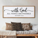 With God All Things are Possible Framed Wall Art, 40''×15'' Natural Religious Rustic Bible Verse for Christian God Jesus Christ Prayer, Holy Positive Horizontal Inspirational Catholic Scripture Decor by CozyNest Decor