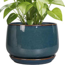 G EPGardening Ceramic Plant Pots - 9 Inch Round Modern Planter Indoor with Drainage and Tray for Indoor Outdoor Flower, Office Decor, Gardening Gifts, Retro Blue by GreenHaven Gardens