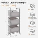 STORAGE MANIAC 120 Liters Vertical Rolling Laundry Hamper, 3 Section Laundry Sorter with Wheels and 2 Breaks, 3-tier Laundry Baskets for Small Space, Dorm, Laundry Room, Closet, Bathroom, Gray 3-tier by CozyNest Decor