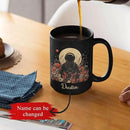Astronaut with Moon and Wildflowers Coffee Mug, Custom Name Ceramic Cup 11oz 15oz, Unique Astronaut Coffee Cup for Friends, Personalized Astronomy Black Mug, Gifts for Birthday by CozyNest Decor