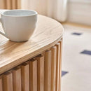 51.18'' Oval Coffee Table for Living Room Fluted Center Table with Drawer, Mid Century Modern Coffee Tables, Easy Assembly for Office Storage Tea Table Oak by CozyNest Decor