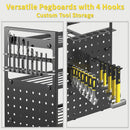 Power Tool Organizer Wall Mount, 49" Heavy Duty 4-Tier Garage Storage Shelf with 12 Drills Holder, Pegboard Side Panels,4 Long Hooks, Large Tool Battery Holder Metal Tool Shelf Rack by GreenHaven Gardens