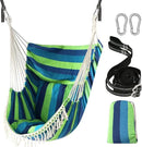 Chihee Hammock Chair Hanging Swing 2 Pillows Included,Strong Webbing Straps and Hooks for Easy Hanging Soft Cotton Hanging Chair Side Pocket Tassel Chair Comfort Indoor Outdoor Blue Green by GreenHaven Gardens