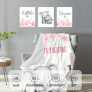 Personalized Baby Crib Bedding Set for Baby Girls, Pink Flower Elephant Design Custom Name Baby Crib Sets 5-Pcs, Toddler Double Layer Blanket Fitted Sheets Changing Pad Cover Rug Wall Art Set by TinyTreasures Baby Boutique