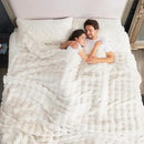 Cozy Bliss Faux Fur Throw Blanket for Couch, Fuzzy Soft Plush Thick Bubble Blanket for Sofa Bedroom Living Room, 108 * 90 Inches Cream White by CozyNest Decor
