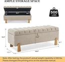 Storage Bench Ottoman 48.6 Inch with Safty Lift Top Lid, Tufted Solid Wood Tapered Legs Footstool for Bedroom, Living Room & Entryway Light Brown by CozyNest Decor
