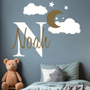 e-Graphic Design Inc Custom Name & Initial Moon Clouds Stars - Baby Boy - Nursery Wall Decal for Baby Room Decorations - Mural Wall Decal Sticker for Home Children's Bedroom (Wide 32" x 24" Heigh) by TinyTreasures Baby Boutique