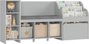 HOSTACK 67" Kids Reading Nook with Bench, Kids Bookshelf and Bookcase with Seat Cushion and 6 Storage Cubbies, Toy Storage Box on Wheels, Toy Chest for Playroom, Bedroom, School, Grey by TinyTreasures Baby Boutique