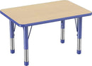 FDP Rectangle Activity School and Classroom Kids Table (24 x 36 inch), Chunky Toddler Leg, Adjustable Height 15-24 inches - Maple Top and Blue Edge by CozyNest Decor