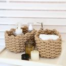 Sea Team 3-Pack Rectangle Woven Cotton Rope Storage Baskets with Handles, Shelf Basket, Closet Organizers, 3-in-1, Khaki by CozyNest Decor