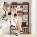 BON AUGURE Hall Tree with Shoe Storage, 5-in-1 Reversible Entryway Bench with Coat Hooks for Hallway, Rustic Wood and Metal Coat Rack with Shelves for Mudroom (Rustic Oak) by CozyNest Decor