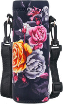 Neoprene Water Bottle Carrier Bag with Adjustable Shoulder Strap for Men Women Walking Hiking,Portable Insulated Holder Case for Stainless Steel/Glass/Plastic Bottles by TinyTreasures Baby Boutique
