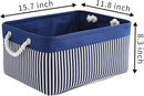 TcaFmac Storage Basket for Organizing - Large 4 Pack Foldable Storage Bins Baskets for Shelves with Ropes, Fabric Storage Cubes for Cloth Toy Gift Kids (Navy & White 16x12x8 inch) by TinyTreasures Baby Boutique