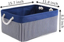 TcaFmac Storage Basket for Organizing - Large 4 Pack Foldable Storage Bins Baskets for Shelves with Ropes, Fabric Storage Cubes for Cloth Toy Gift Kids (Navy & White 16x12x8 inch) by CozyNest Decor