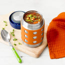 LunchBots Thermal 12 oz Triple Insulated Thermos - Hot 6 Hours or Cold 12 Hours - Leak Proof Thermos Soup Jar - All Stainless Interior - Navy Lid - Orange Dots by TinyTreasures Baby Boutique