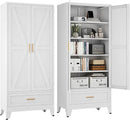 71 "Farmhouse Metal Filing Cabinet with a Drawer and 4 Adjustable Shelves, with 2 Large barn Door White Kitchen Cabinets, Metal Food Cabinets for Home, Kitchen, Dining/Living Room (White) by CozyNest Decor