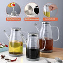 Large Glass Oil Dispenser Bottle for Kitchen Cooking Recipiente Para Aceite De Cocina Olive Oil Vinegar Dispenser Cruet Stainless Steel Lid No Drip Liquid Container (Clear, 27oz / 800ml) by CozyNest Decor
