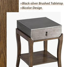 COSIEST Rustic Nightstand, 2-Tier Farmhouse Bedside Table, Wood Accent End Table with Storage Drawer and Open Display Shelf for Bedroom Nursery Living Room (Black & Silver) by CozyNest Decor
