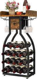 IBUYKE Wine Rack Freestanding Floor,Wine Storage 15 Bottles Bottle Rack with Glass Holders, Mini Bar Wine Cabinet with Storage Drawer for Home Bar Kitchen Dining Room,Rustic Brown,UTMJ908H by CozyNest Decor