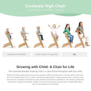 Cowiewie Natural Wooden High Chair for Babies & Toddlers 3-Tier Remove Adjustable Tray and Highchair with Cushions, Easy to Clean, Portable(Green) by TinyTreasures Baby Boutique